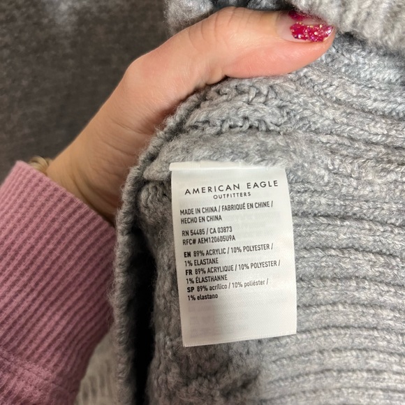 American Eagle Outfitters Grey Quilt Knit Mock Turtleneck Oversized Sweater XS - Picture 5 of 7